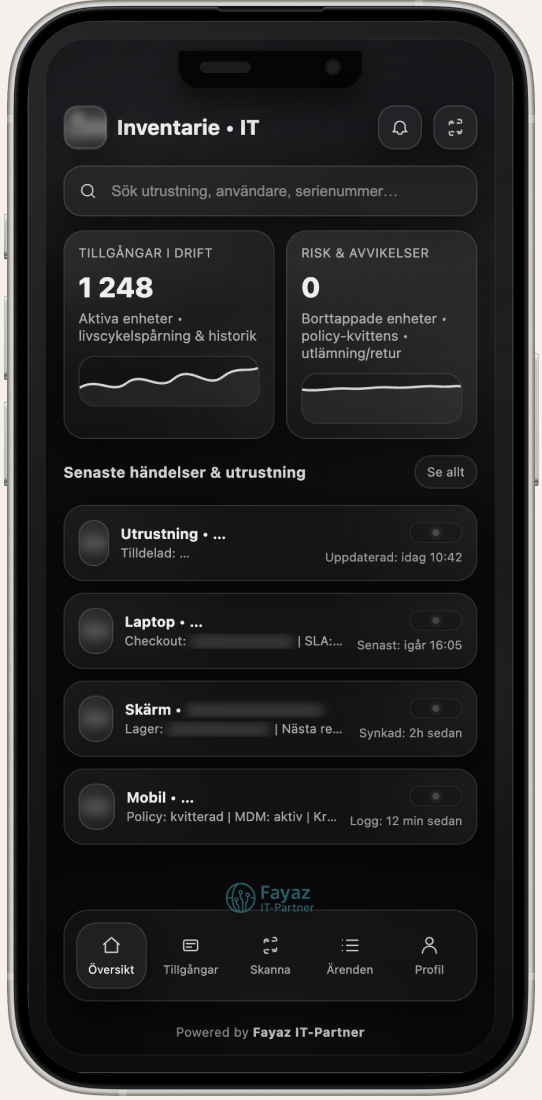 Inventariesystem – appvy (skärmdump)